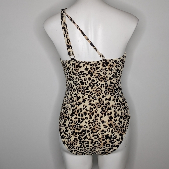 Ibiza black tan cheetah leopard print one shoulder one piece swimsuit L - Picture 5 of 11